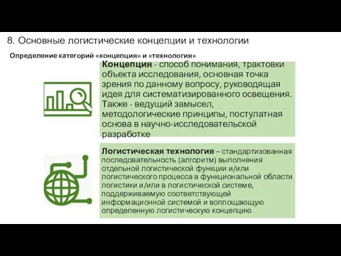 8. Основные логистические концепции и технологии Определение категорий «концепция» и «технология»