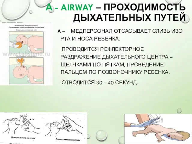 А - AIRWAY – ПРОХОДИМОСТЬ ДЫХАТЕЛЬНЫХ ПУТЕЙ A – МЕДПЕРСОНАЛ ОТСАСЫВАЕТ