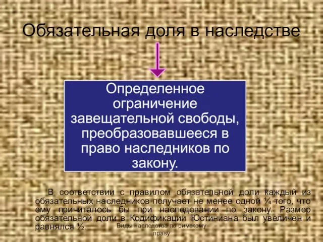 Обязательная доля в наследстве В соответствии с правилом обязательной доли каждый