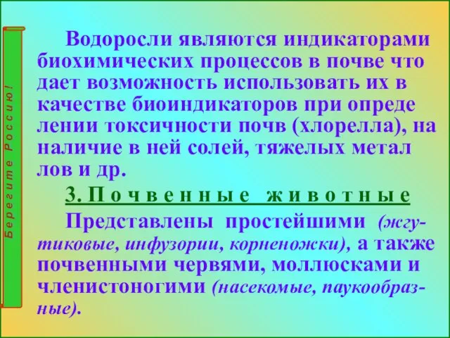 Водоросли являются индикаторами биохимических процессов в почве что дает возможность использовать