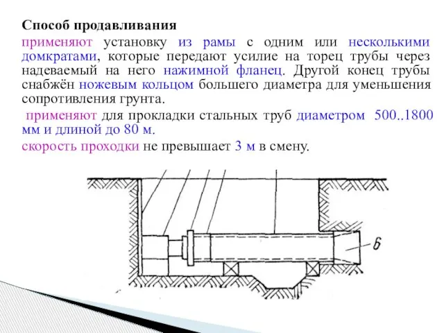 Способ продавливания применяют установку из рамы с одним или несколькими домкратами,