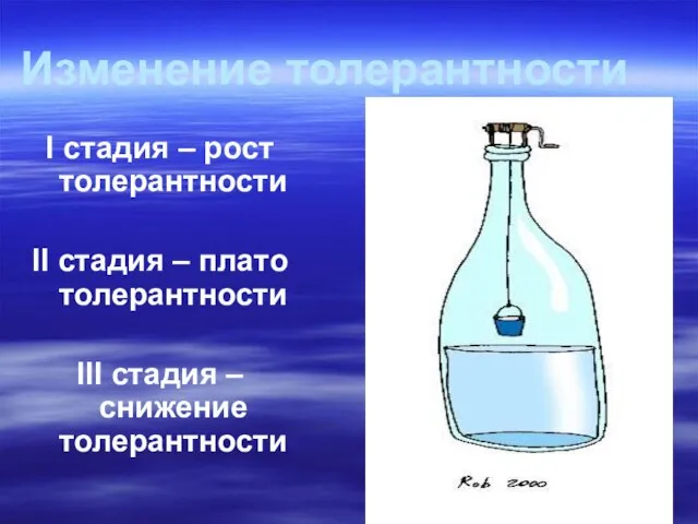 Изменение толерантности I стадия – рост толерантности II стадия – плато