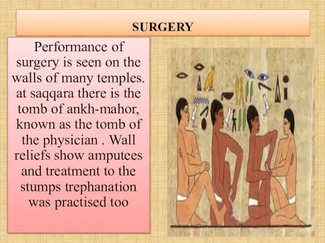 SURGERY Performance of surgery is seen on the walls of many