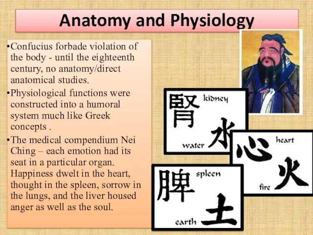 Anatomy and Physiology Confucius forbade violation of the body - until