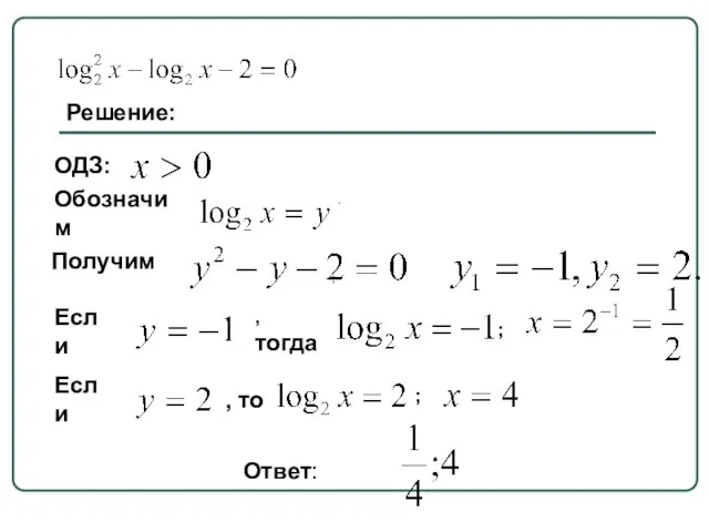 Решение: ОДЗ: . Обозначим Получим Если , тогда ; ; Если , то ; Ответ: