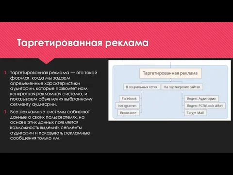 Таргетированная реклама Таргетированная реклама — это такой формат, когда мы задаем