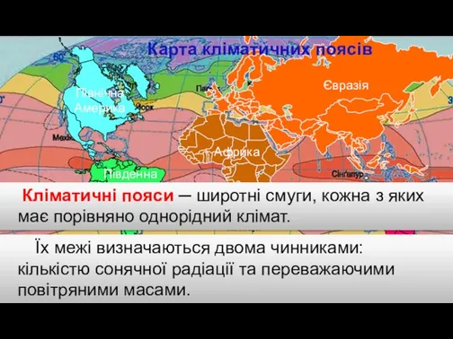 Південна Америка Північна Америка Африка Євразія Австралія Антарктида Карта кліматичних поясів