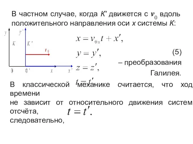 В частном случае, когда К' движется с v0 вдоль положительного направления