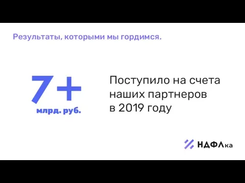 Поступило на счета наших партнеров в 2019 году Результаты, которыми мы гордимся.