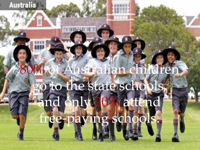 80% of Australian children go to the state schools, and only 20% attend free-paying schools.