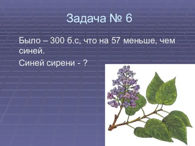 Задача № 6 Было – 300 б.с, что на 57 меньше,