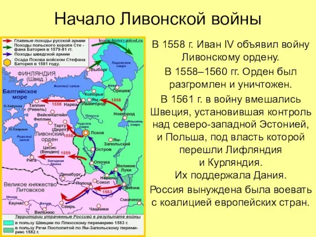 Начало Ливонской войны В 1558 г. Иван IV объявил войну Ливонскому