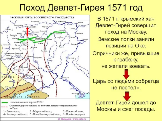 Поход Девлет-Гирея 1571 год В 1571 г. крымский хан Девлет-Гирей совершил