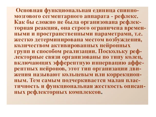 Основная функциональная единица спинно-мозгового сегментарного аппарата - рефлекс. Как бы сложно