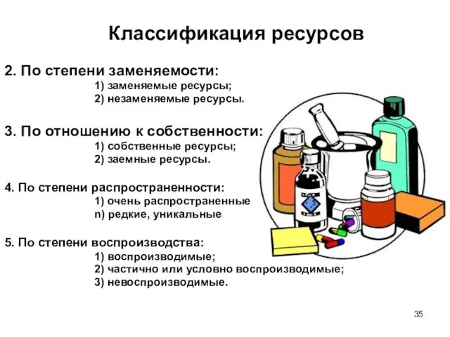 Классификация ресурсов 2. По степени заменяемости: 1) заменяемые ресурсы; 2) незаменяемые