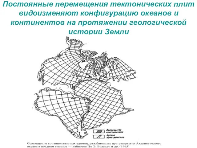 Постоянные перемещения тектонических плит видоизменяют конфигурацию океанов и континентов на протяжении геологической истории Земли