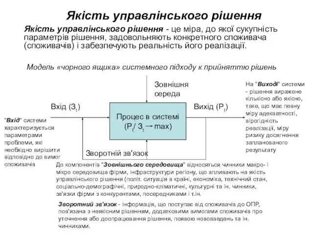 Якість управлінського рішення Якість управлінського рішення - це міра, до якої