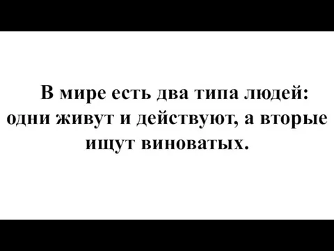 В мире есть два типа людей: одни живут и действуют, а вторые ищут виноватых.