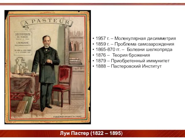 1957 г. – Молекулярная дисимметрия 1859 г. – Проблема самозарождения 1865-870