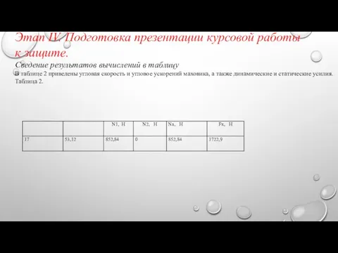 Этап IV. Подготовка презентации курсовой работы к защите. Сведение результатов вычислений