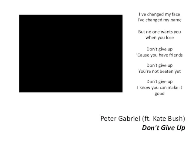 Peter Gabriel (ft. Kate Bush) Don't Give Up I've changed my