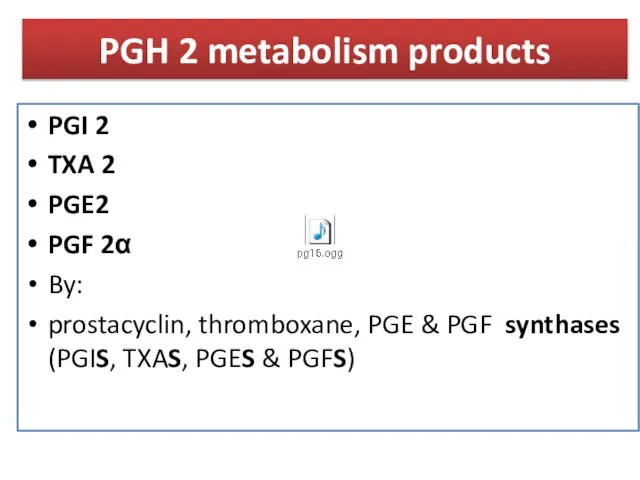 PGH 2 metabolism products PGI 2 TXA 2 PGE2 PGF 2α