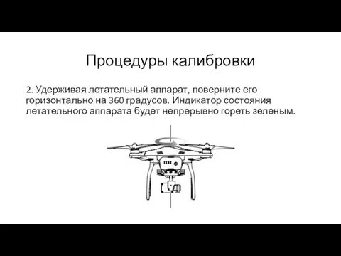 Процедуры калибровки 2. Удерживая летательный аппарат, поверните его горизонтально на 360