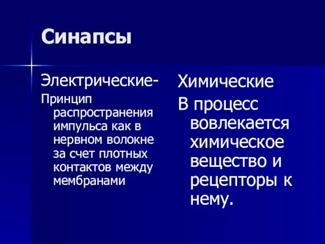 Синапсы Электрические- Принцип распространения импульса как в нервном волокне за счет