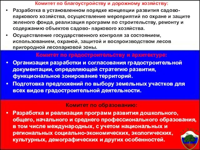 Комитет по благоустройству и дорожному хозяйству: Разработка в установленном порядке концепции