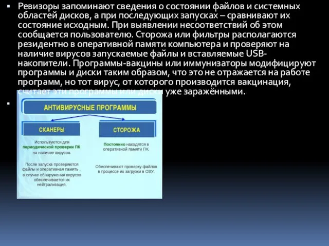 Ревизоры запоминают сведения о состоянии файлов и системных областей дисков, а