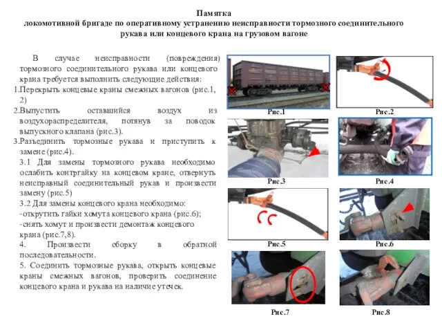 Памятка локомотивной бригаде по оперативному устранению неисправности тормозного соединительного рукава или