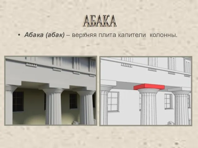 Абака (абак) – верхняя плита капители колонны. АБАКА