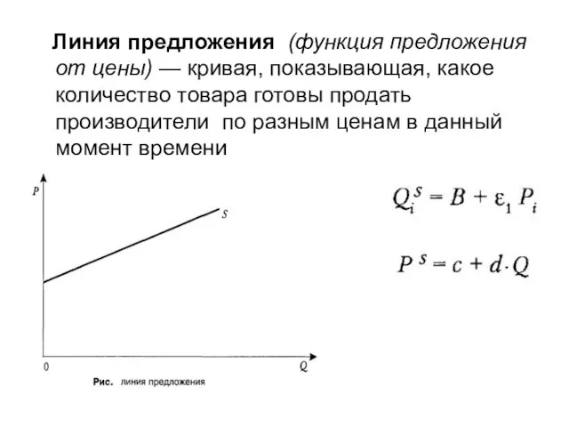 Линия предложения (функция предложения от цены) — кривая, показывающая, какое количество