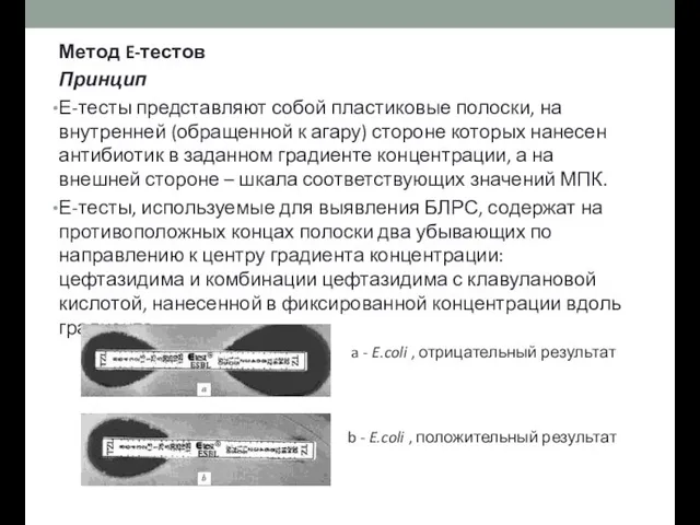 Метод E-тестов Принцип Е-тесты представляют собой пластиковые полоски, на внутренней (обращенной