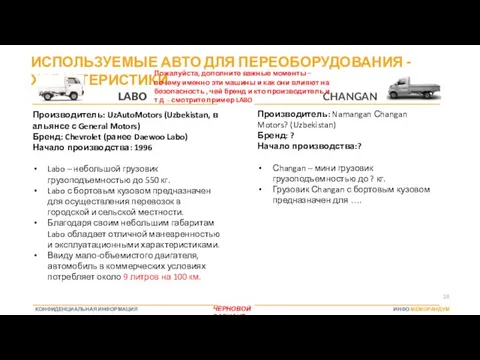 ИСПОЛЬЗУЕМЫЕ АВТО ДЛЯ ПЕРЕОБОРУДОВАНИЯ - ХАРАКТЕРИСТИКИ Пожалуйста, дополните важные моменты –