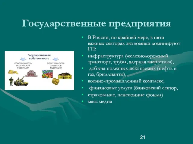 Государственные предприятия В России, по крайней мере, в пяти важных секторах