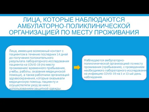 ЛИЦА, КОТОРЫЕ НАБЛЮДАЮТСЯ АМБУЛАТОРНО-ПОЛИКЛИНИЧЕСКОЙ ОРГАНИЗАЦИЕЙ ПО МЕСТУ ПРОЖИВАНИЯ Лица, имеющие возможный