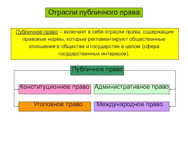 Отрасли публичного права Публичное право – включает в себя отрасли права,