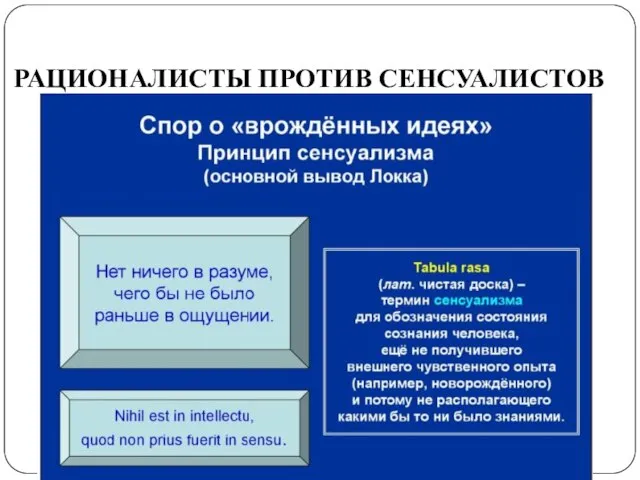 РАЦИОНАЛИСТЫ ПРОТИВ СЕНСУАЛИСТОВ