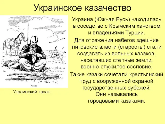 Украинское казачество Украина (Южная Русь) находилась в соседстве с Крымским ханством