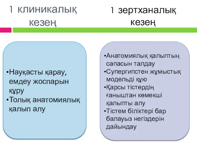 1 клиникалық кезең Науқасты қарау, емдеу жоспарын құру Толық анатомиялық қалып