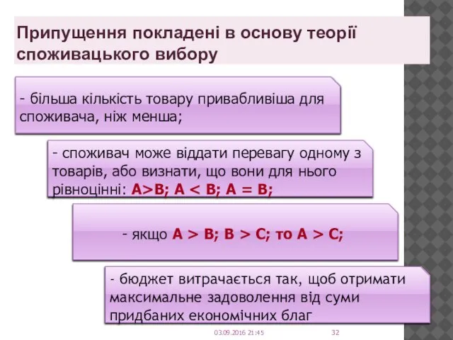 . - більша кількість товару привабливіша для споживача, ніж менша; -