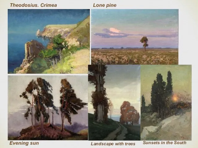 Theodosius. Crimea Evening sun Lone pine Sunsets in the South Landscape with trees