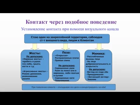 Контакт через подобное поведение Установление контакта при помощи визуального канала