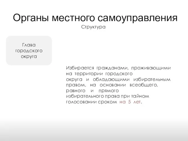 Выборы Органы местного самоуправления Структура Избирается гражданами, проживающими на территории городского