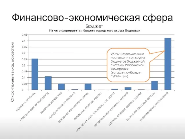 Финансово-экономическая сфера Относительный вклад показателя Бюджет 99.5%: Безвозмездные поступления от других