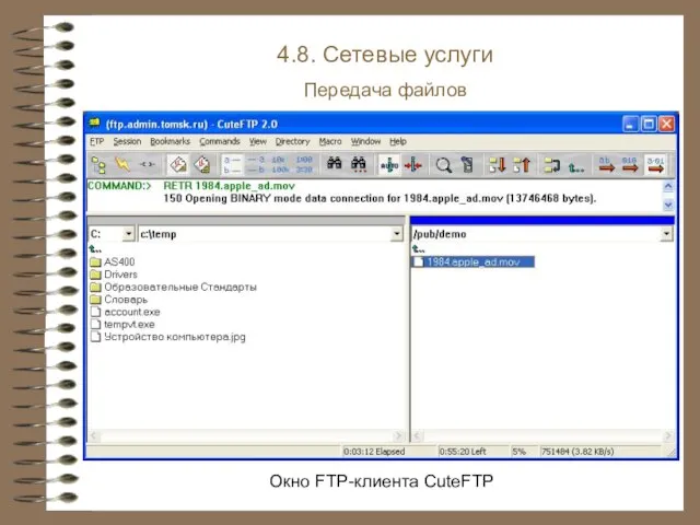 4.8. Сетевые услуги Передача файлов Окно FTP-клиента CuteFTP