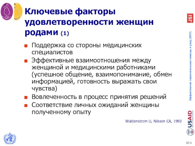 Ключевые факторы удовлетворенности женщин родами (1) Поддержка со стороны медицинских специалистов