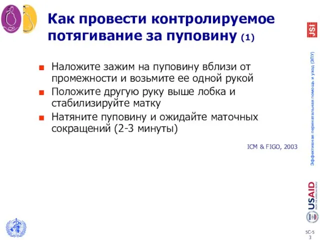 Как провести контролируемое потягивание за пуповину (1) Наложите зажим на пуповину