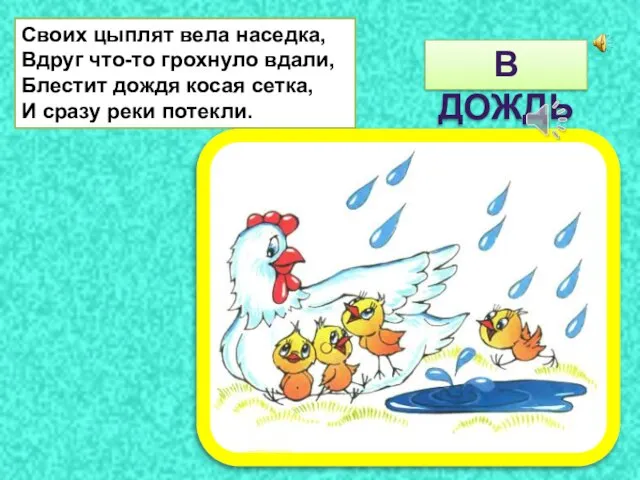 Своих цыплят вела наседка, Вдруг что-то грохнуло вдали, Блестит дождя косая